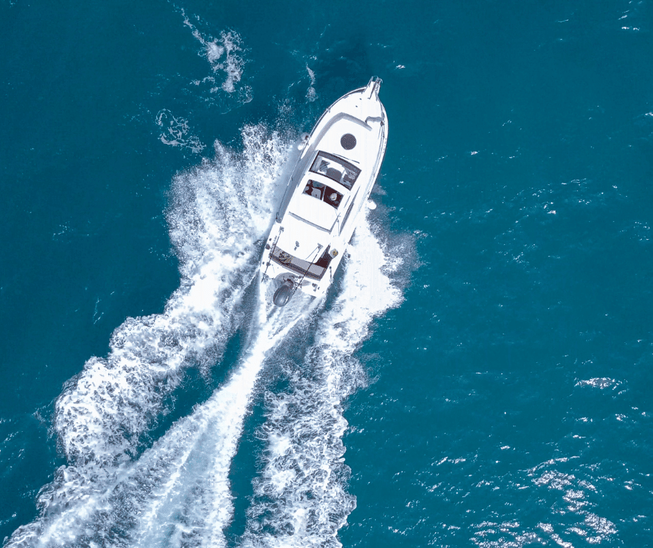 boat at sea aerial shot